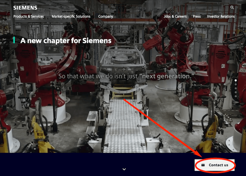 Contact button on Siemens' website