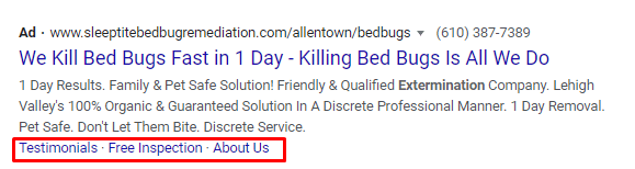 sitelink extension example for pest control