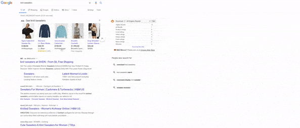 Clicking a Google shopping ad for a sweater and landing on a page