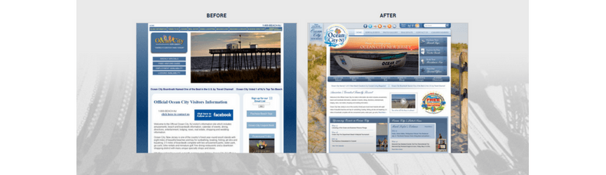 A before and after of a website redesign