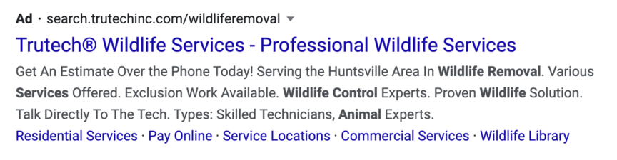 trutech wildlife services ppc ad