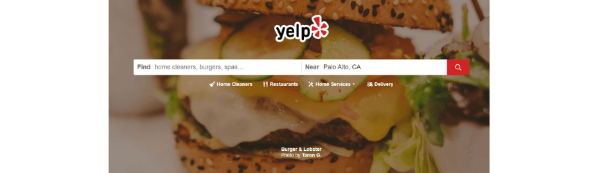 The Yelp homepage