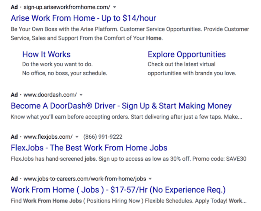 PPC search ads for work-from-home jobs