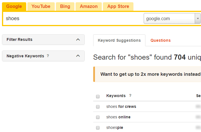 Keyword Research Keywordtool.io Example