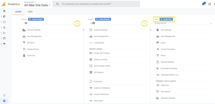 A screenshot of how to add a reporting view in Google Analytics