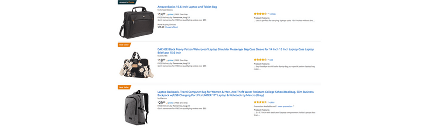 A screenshot of Amazon SEO via product rankings