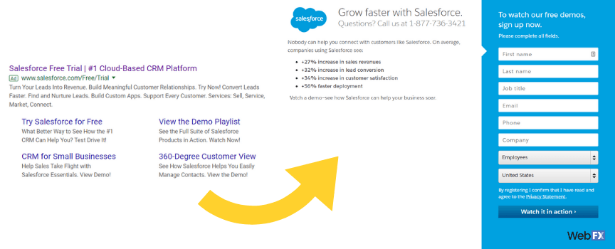 A B2B paid advertising landing page