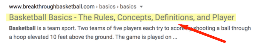 title tag for basketball web page