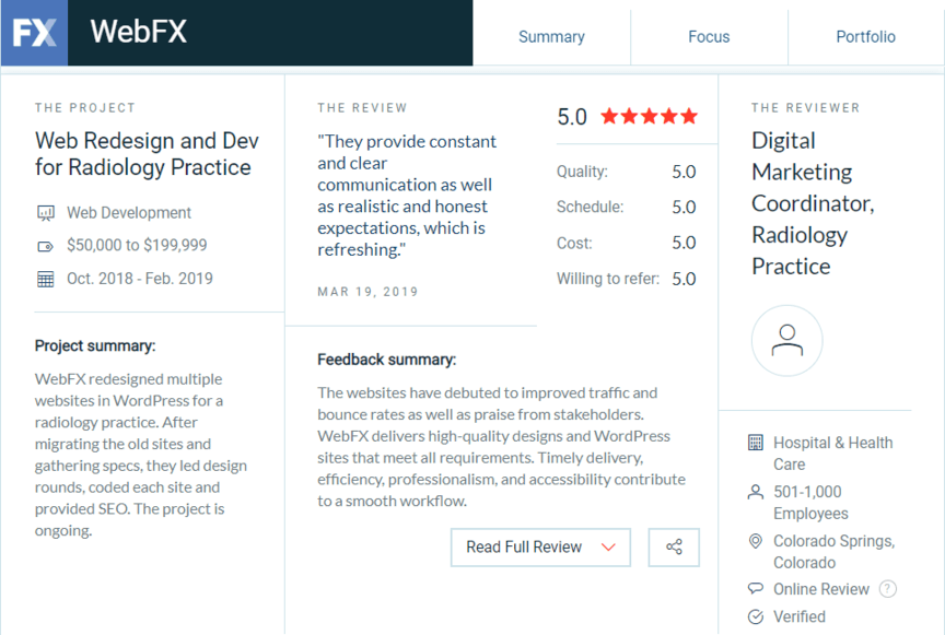 A screenshot of WebFX reviews on Clutch