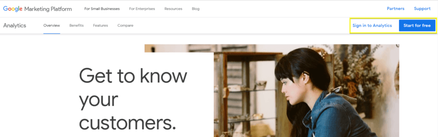 A screenshot of the Google Analytics homepage