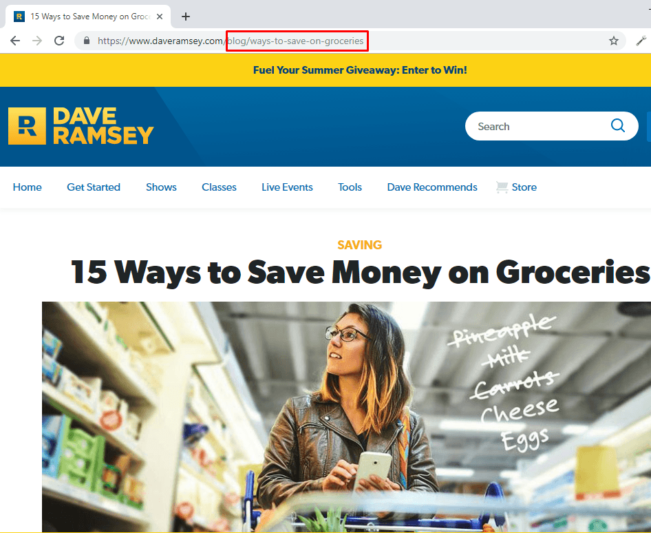 screenshot of david ramsay url