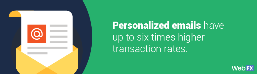 personalized emails have up to six times higher transaction rates