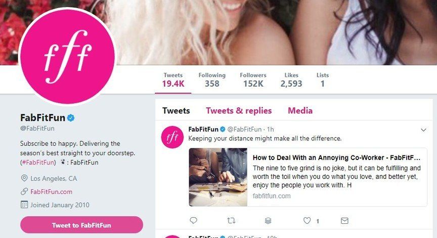 screenshot of fab fit fun on twitter