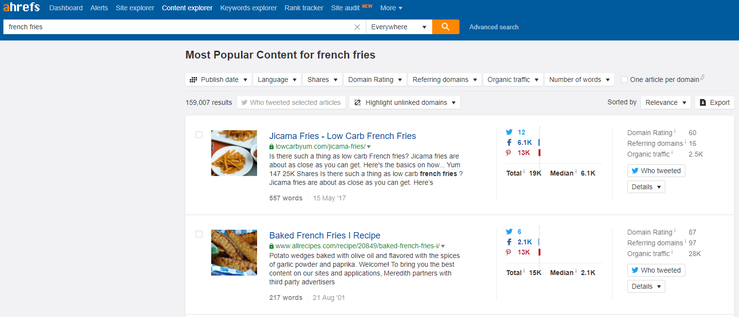 screenshot of content explorer tool