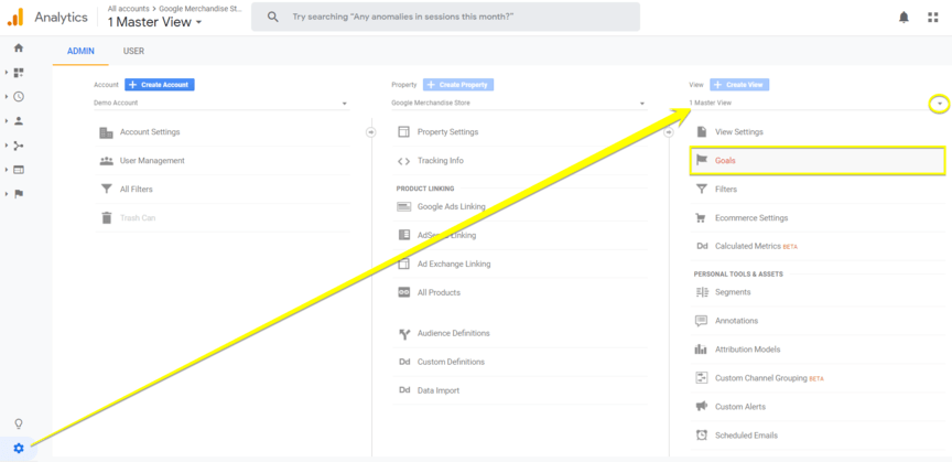 A screenshot of how to create a goal in Google Analytics