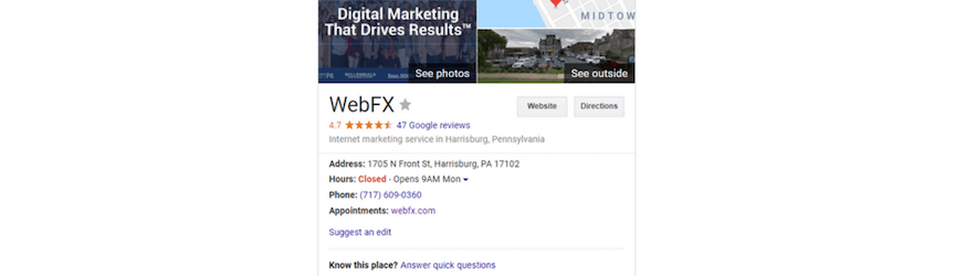 A screenshot of Google My Business profile information