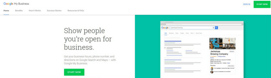 screenshot of Google My Business homepage