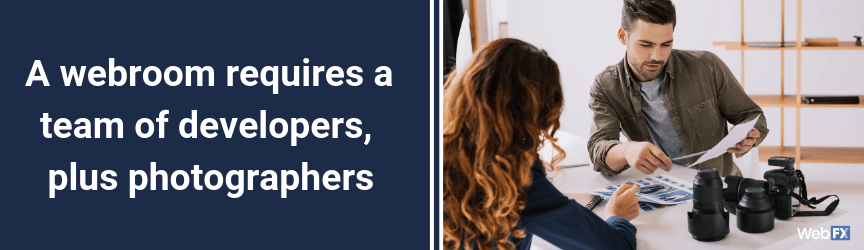 A webroom requires a team of developers, plus photographers