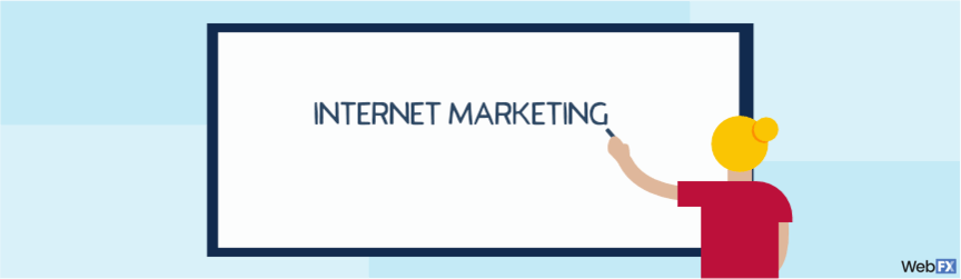 writing the words 'internet marketing' on a white board