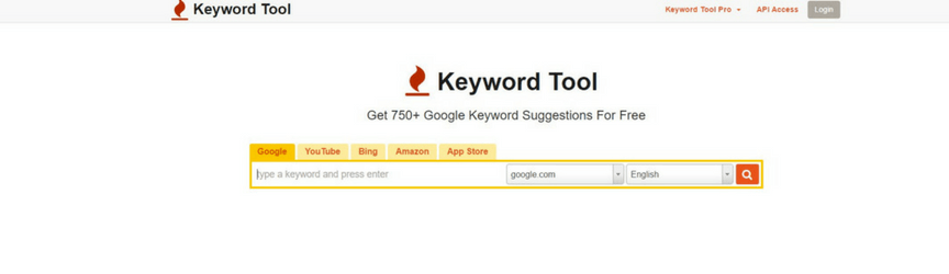 screenshot of keywordtool.io home page