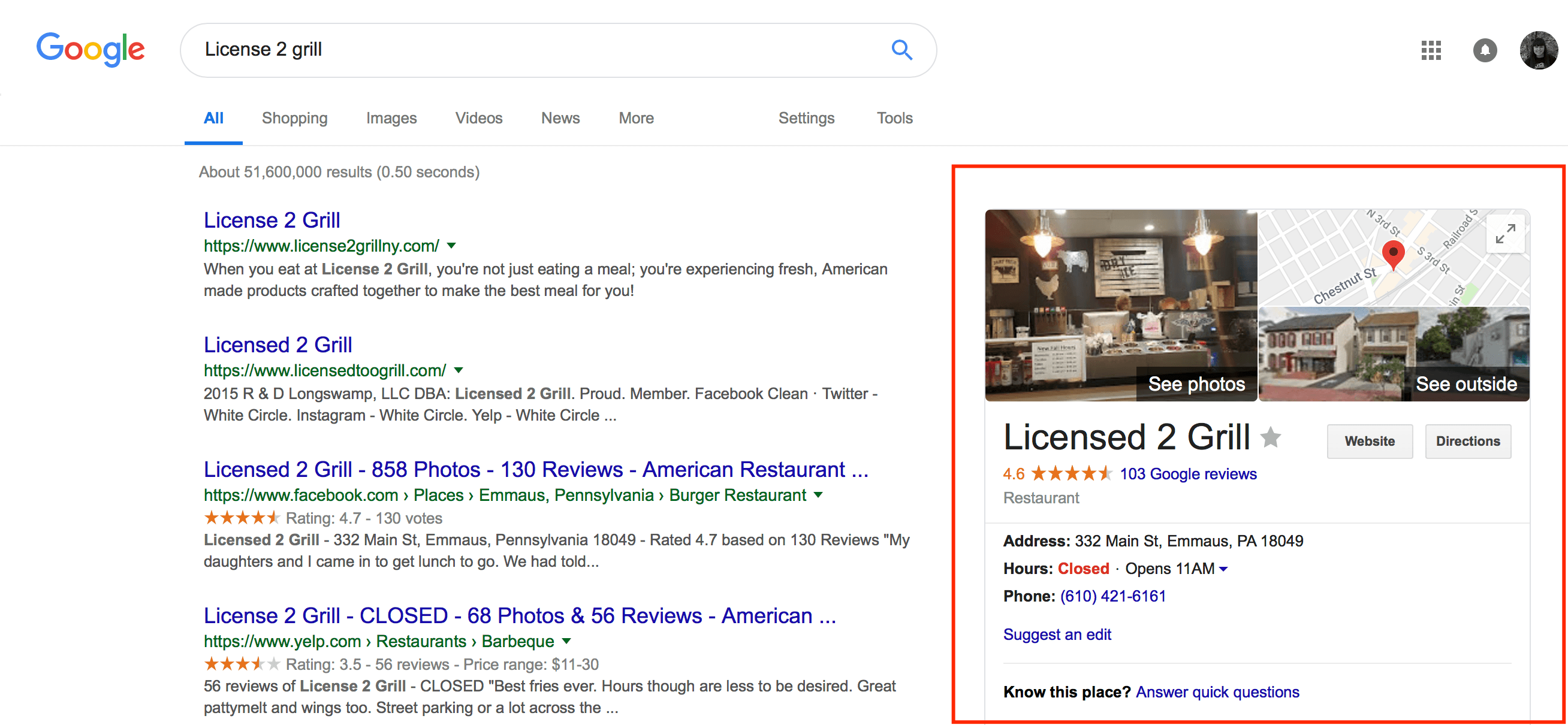 An example of a knowledge panel in Goolge search results