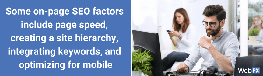 A man researches on-page SEO factors for monthly management