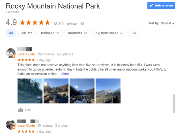Building online presence with reviews example