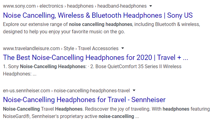 Online presence in search results