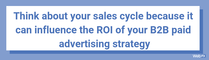 Think about your sales cycle because it can influence the ROI of your B2B paid advertising strategy