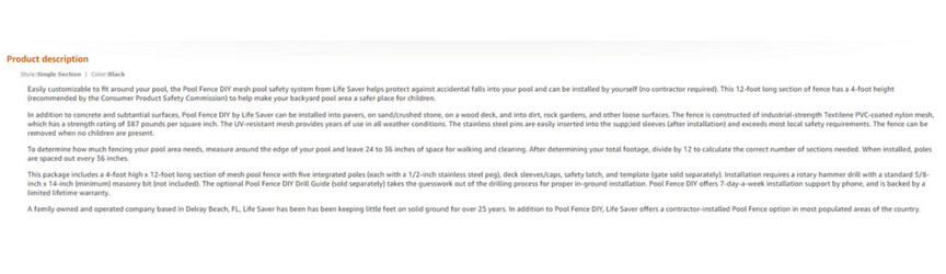 An example of an optimized product description on Amazon