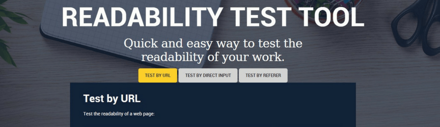 screenshot of readability test tool website