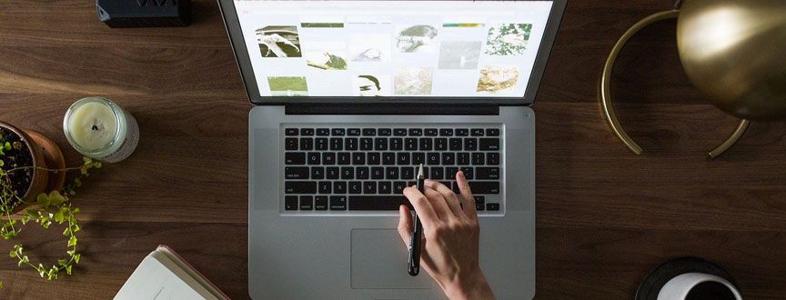 doing research on a laptop