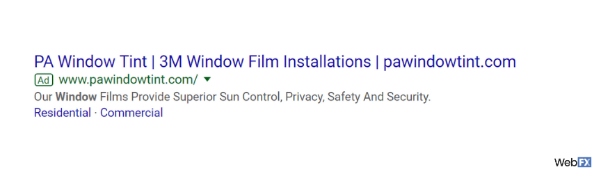 A screenshot of an SEM ad
