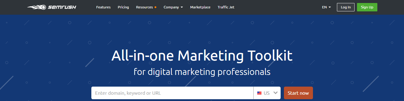 captura de tela da página inicial do semrush