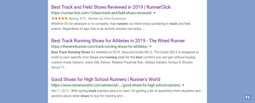 Example of competitor analysis in search results when planning SEO campaign