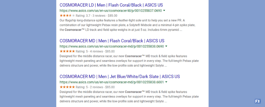 An example of search results for competitor analysis when planning SEO strategy