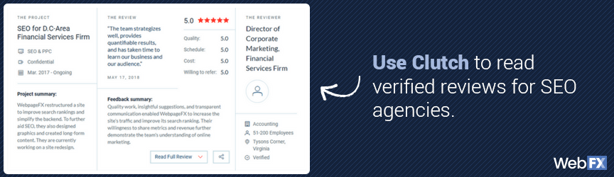 An example of SEO agency reviews on Clutch