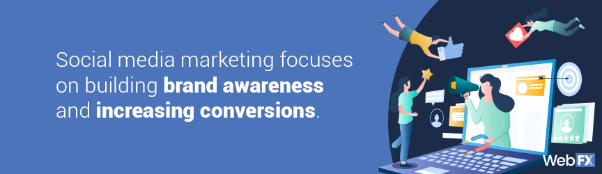 Social media marketing focuses on building brand awareness and increasing conversions