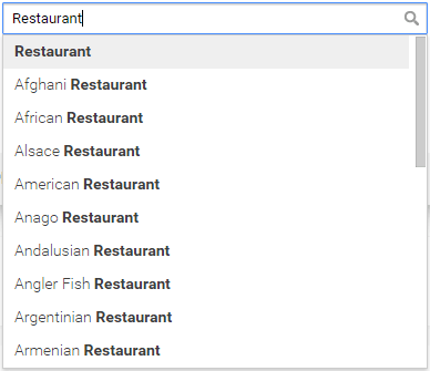Suggested restaurant categories
