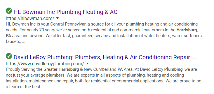 Search results for plumbers—SEO tips