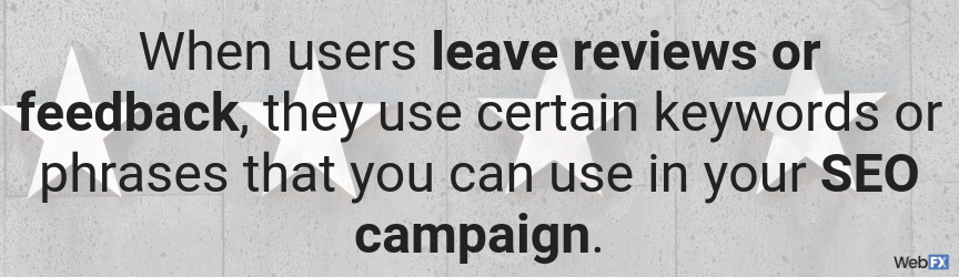 reviews have user-generated keywords you can use for seo