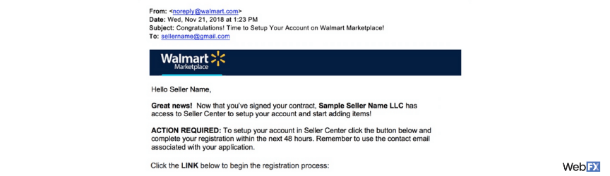An example of an approval letter from Walmart Marketplace