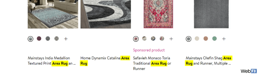 An example of keywords in search results