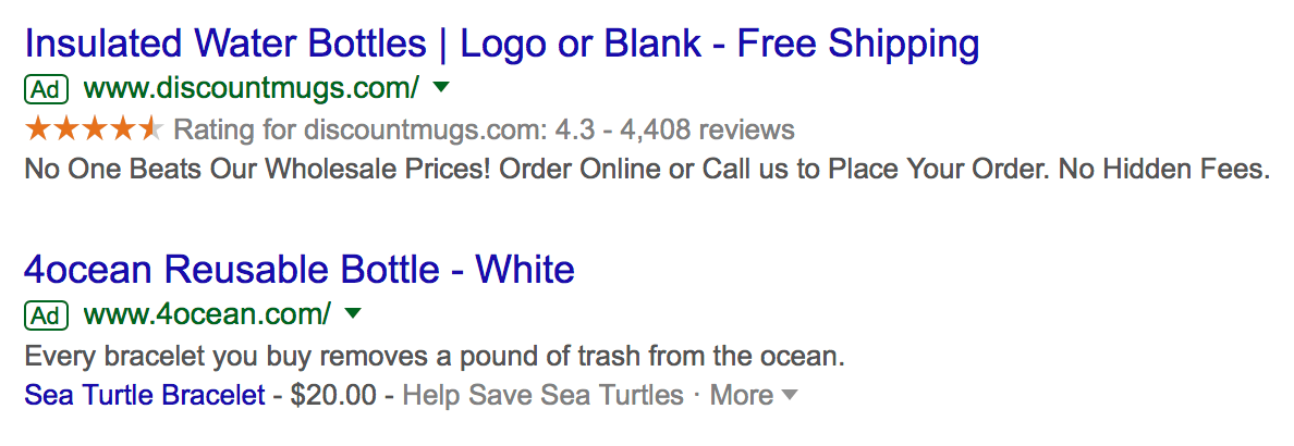 ppc ad of a water bottle