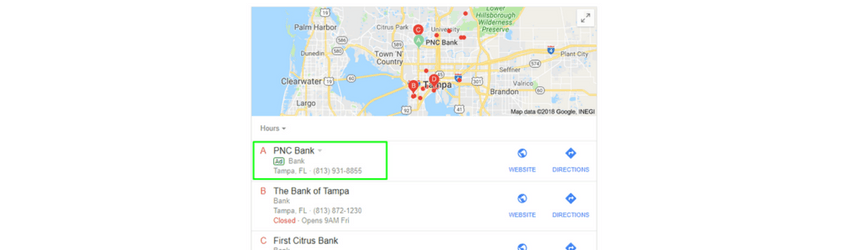 An example of a PPC ad for the keyword banks tampa fl