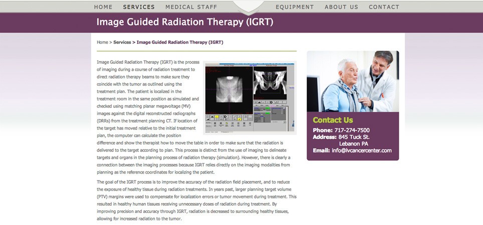 Lebanon Valley Cancer Center Website Screenshot