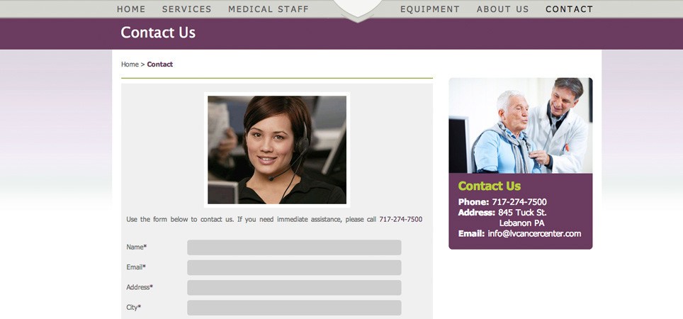 Lebanon Valley Cancer Center Website Screenshot