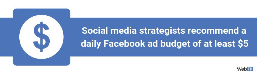Social media strategists recommend a daily Facebook ad budget of at least $5