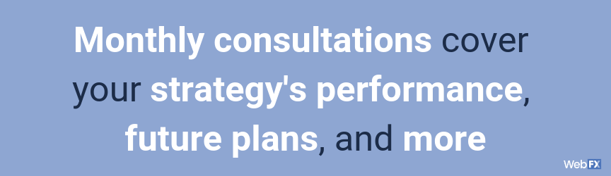 Monthly consultations cover your strategy's performance, future plans, and more