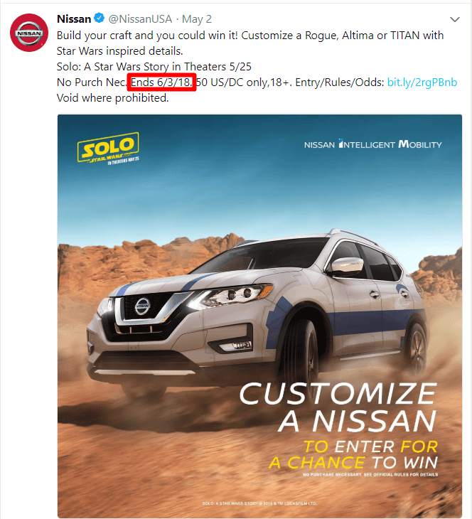 An example of a Twitter ad with a deadline